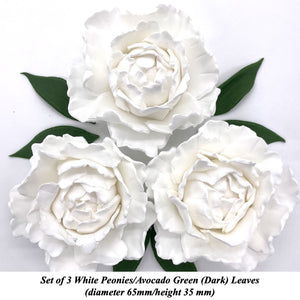 White 3D Non-Wired Large Sugar Peonies & Leaves