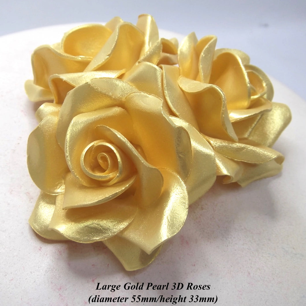 Non-Wired Large 3D Gold Pearl Sugar Roses