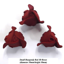 Burgundy Red 3D Sugar Roses 5 Sizes