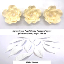 Large Cream Pearl-Centre Fantasy Flowers with Leaves