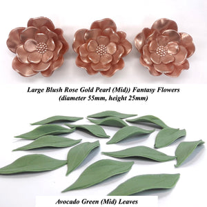 Large Rose Gold Pearl Fantasy Flowers with Leaves
