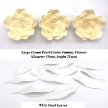 Large Cream Pearl-Centre Fantasy Flowers with Leaves