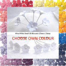 12 White Ivory Pink Red Yellow Blue Purple Silver Rose Gold Pearl 3D Wired Sugar Blossoms