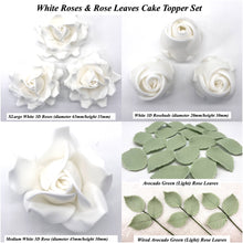 White Roses & Leaves Cake Topper Set