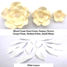 Mixed Set of Cream Pearl-Centre Fantasy Flowers with Leaves