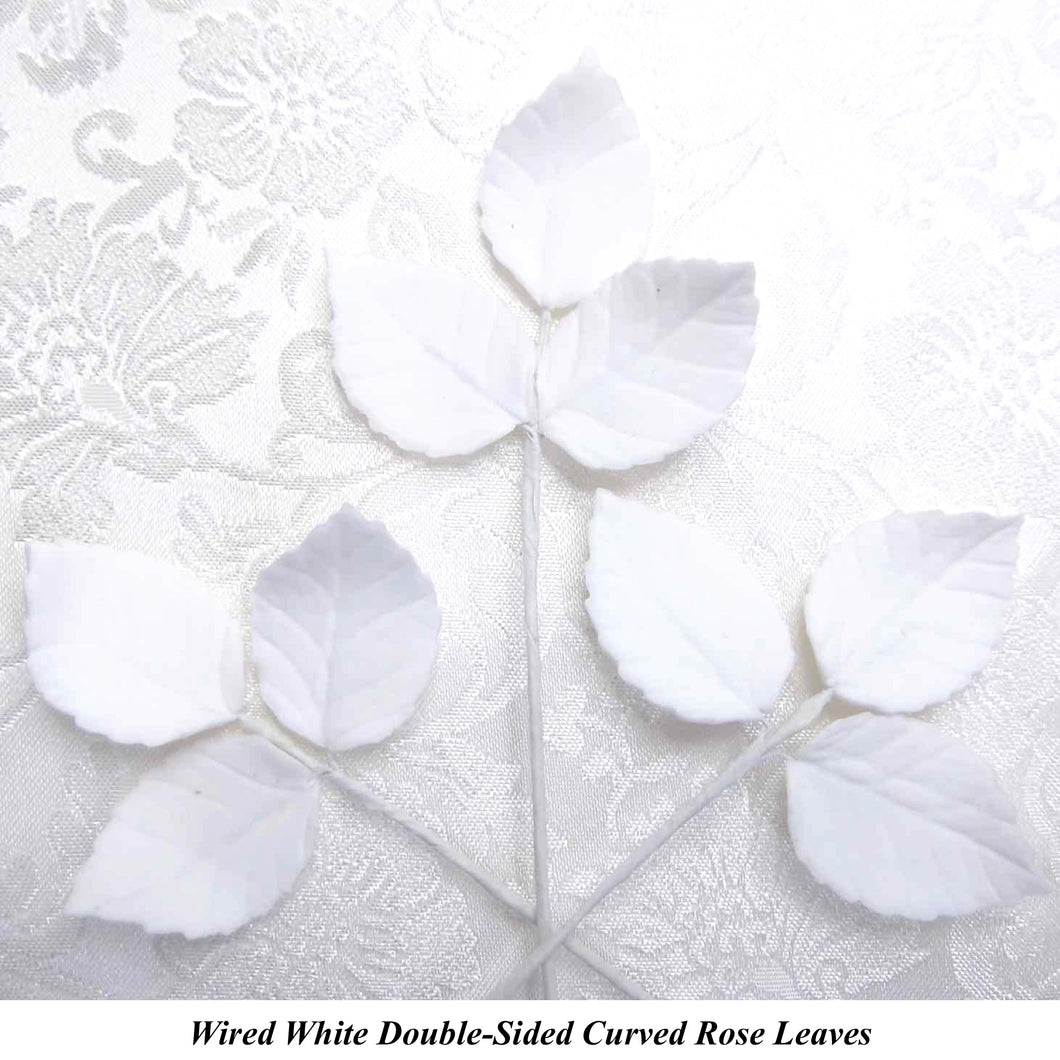 Wired Rose Leaves 3 Stems Medium 30mm Green White Ivory Pearl Rose Gold Silver