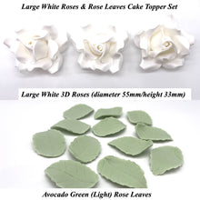 Non-Wired Large 3D White Sugar Roses & Leaves Cake Topper Set