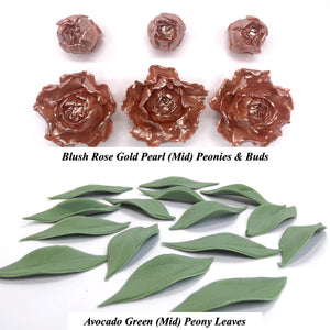 Rose Gold Pearl 3D Non-Wired Large Sugar Peonies, Buds & Leaves