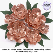 Mixed Set of Rose Gold Pearl Fantasy Flowers with Leaves