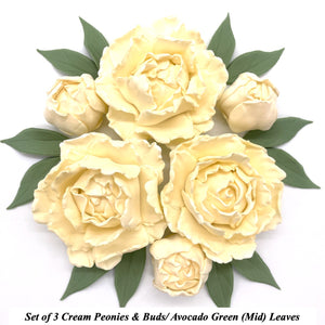 Cream 3D Non-Wired Large Sugar Peonies, Buds & Leaves