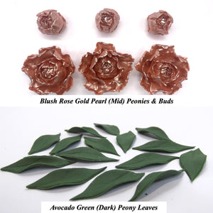 Rose Gold Pearl 3D Non-Wired Large Sugar Peonies, Buds & Leaves