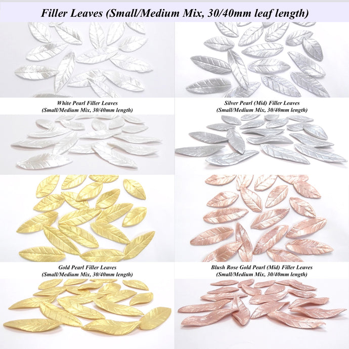 White Silver Rose Gold Pearl Filler Leaves edible sugar leaves Small/Medium 30/40mm mix