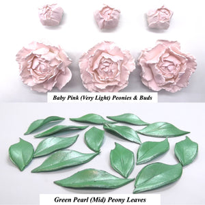 Pale Baby Pink 3D Non-Wired Large Sugar Peonies, Buds & Leaves