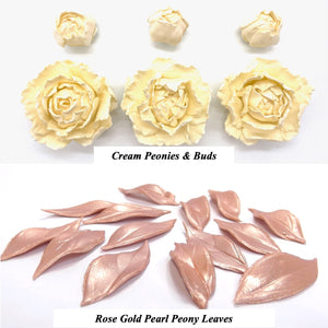 Cream 3D Non-Wired Large Sugar Peonies, Buds & Leaves