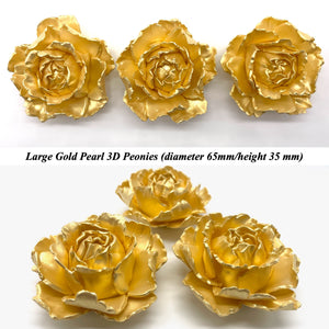 Gold Pearl 3D Non-Wired Large Sugar Peonies & Leaves