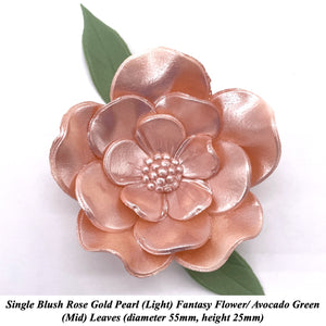 Large Light Rose Gold Pearl Fantasy Flowers with Leaves