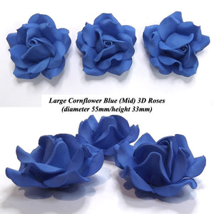 Bright Blue Sugar Roses 55mm NON-WIRED