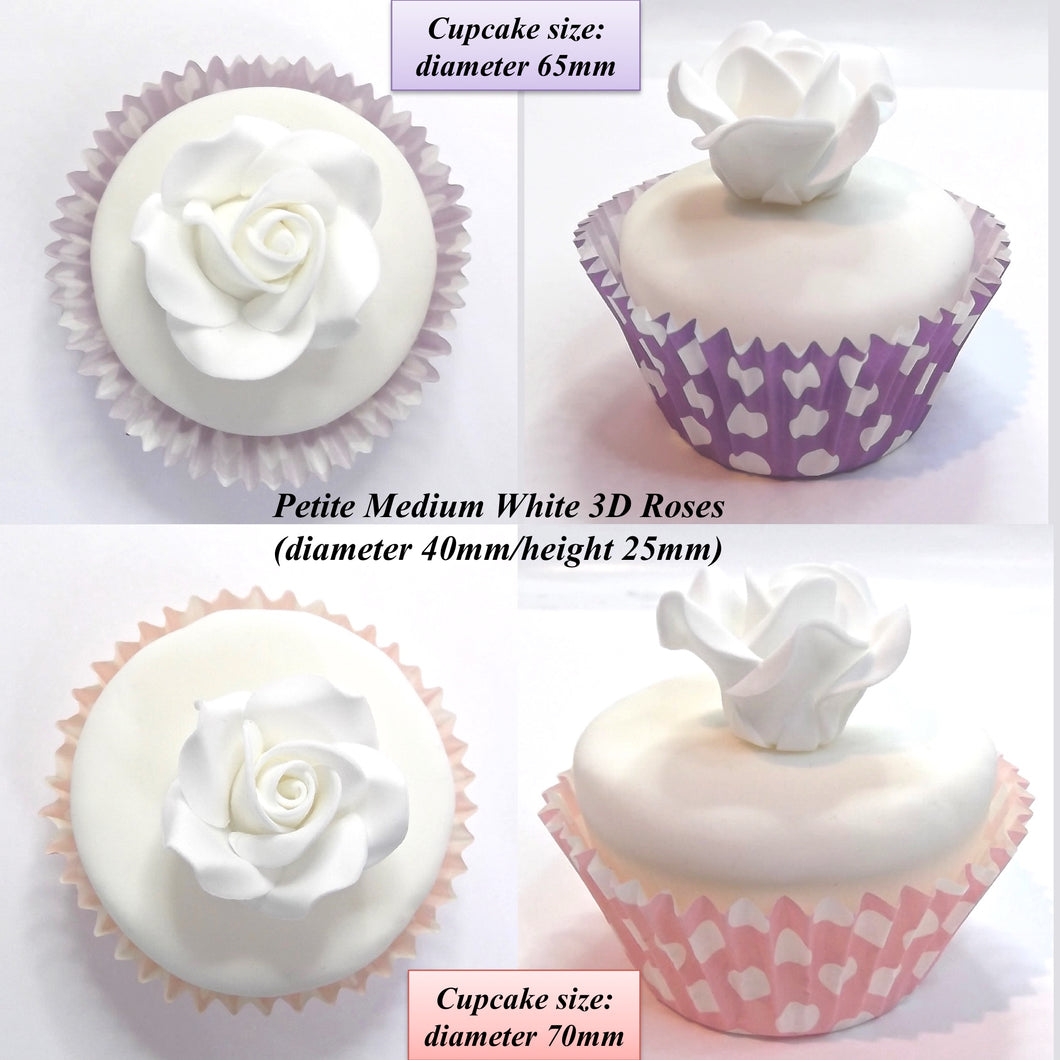 White Cake Decorations. Shown on 65mm cupcake.