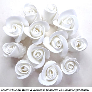 Non-Wired Small 3D White Sugar Rosebuds