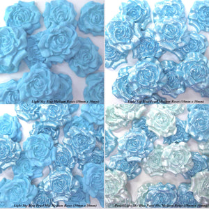 12 Light Sky Blue Pearl White Mix Moulded Sugar Roses 30mm 4 OPTIONS