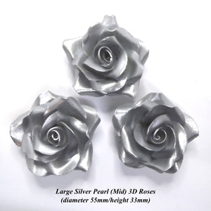 Large Silver Pearl 3D Sugar Roses silver wedding cake decorations