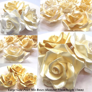 Large Gold Pearl Mix 3D Sugar Roses golden wedding xmas cake decoration NONWIRED