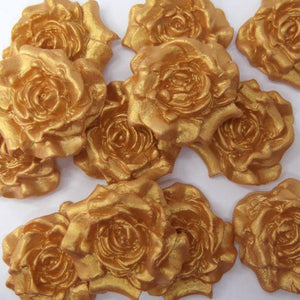 12 Dark Gold Pearl Moulded Sugar Roses 2 SIZES 25mm or 30mm