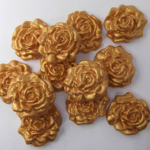12 Dark Gold Pearl Moulded Sugar Roses 2 SIZES 25mm or 30mm
