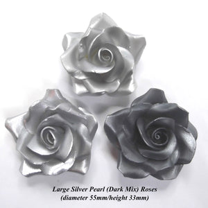 Large Silver Pearl Mix 3D Sugar Roses silver wedding xmas cake decorations