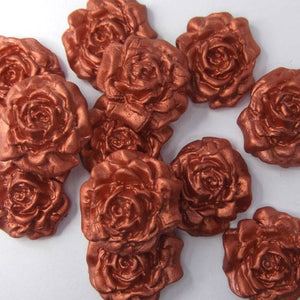 12 Copper Gold Pearl Moulded Sugar Roses 2 SIZES 25mm or 30mm