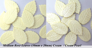 Rose Leaves Small 25mm or Medium 30mm Green White Ivory Pearl Gold Silver