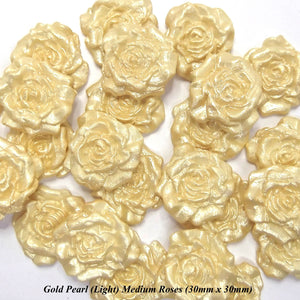 12 Light Gold Pearl Moulded Sugar Roses 