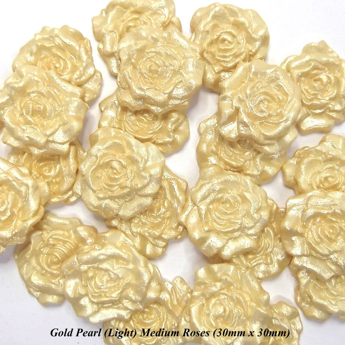 12 Light Gold Pearl Moulded Sugar Roses 