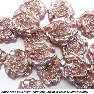 12 Blush Rose Gold Pearl Moulded Sugar Roses 30mm 4 OPTIONS