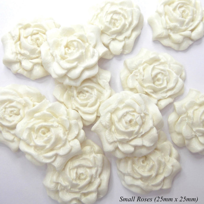 12 Ivory White Moulded Sugar Roses 25mm or 30mm 2 OPTIONS