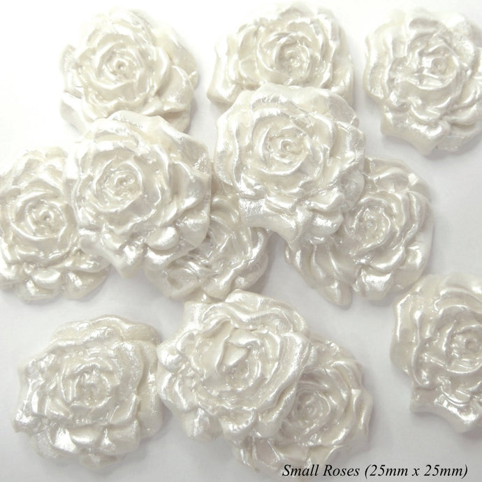 12 Ivory Pearl White Moulded Sugar Roses 25mm or 30mm 2 OPTIONS