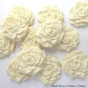 12 Cream White Moulded Sugar Roses  25mm or 30mm 2 OPTIONS