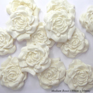 12 Ivory White Moulded Sugar Roses 25mm or 30mm 2 OPTIONS