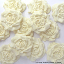 12 Cream White Moulded Sugar Roses  25mm or 30mm 2 OPTIONS