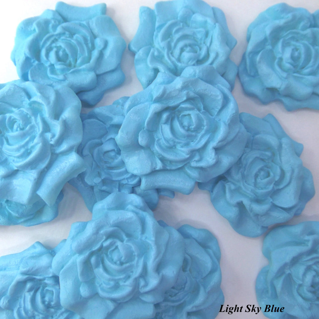 12 Sky Blue Moulded Sugar Roses 30mm 4 OPTIONS