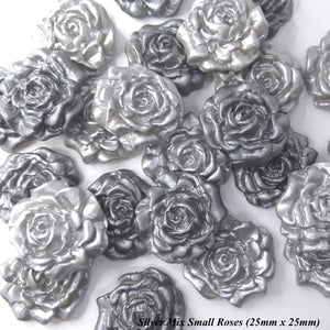 12 Silver Pearl Mix Moulded Sugar Roses 2 OPTIONS 25mm or 30mm