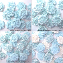 12 Pastel Baby Blue Pearl White Ivory Cream Mix Moulded Sugar Roses 30mm 6 OPTIONS