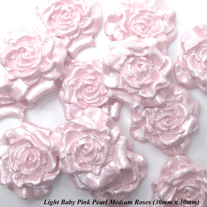 12 Light Baby Pink Pearl White Mix Moulded Sugar Roses 30mm 4 OPTIONS