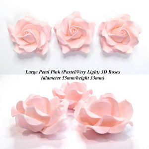 Non-Wired Rosebuds, Small, Medium, Large and XLarge 3D Petal Pink Sugar Roses