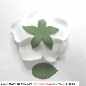 Green calyx on handmade sugar rose cake decoration
